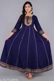 Beautiful Blue Gold Printed Work Anarkali Long Kurta With Dori Tassle Works and Gotta lace works