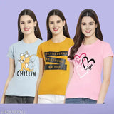 Tromko Multicolor Printed Cotton Women Tshirt pack of 3