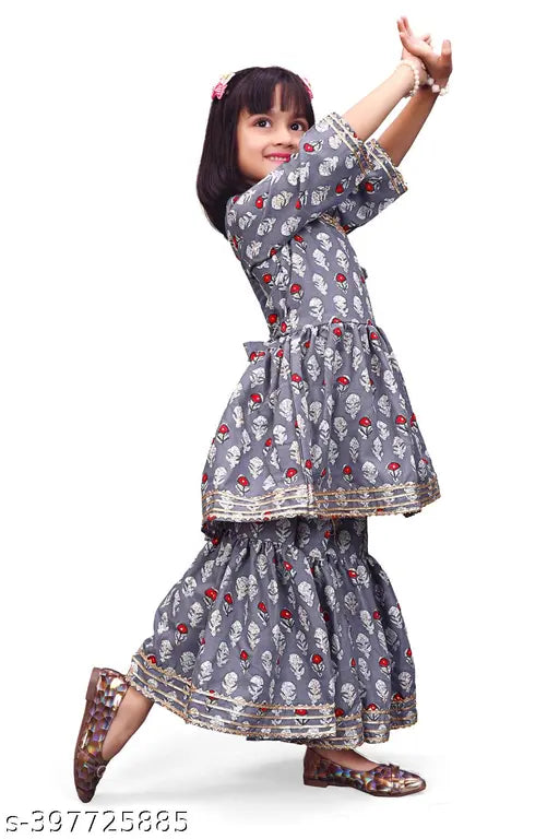 Queenpinenterprise Festive Collection Grey Pants Kurta Set for Girl