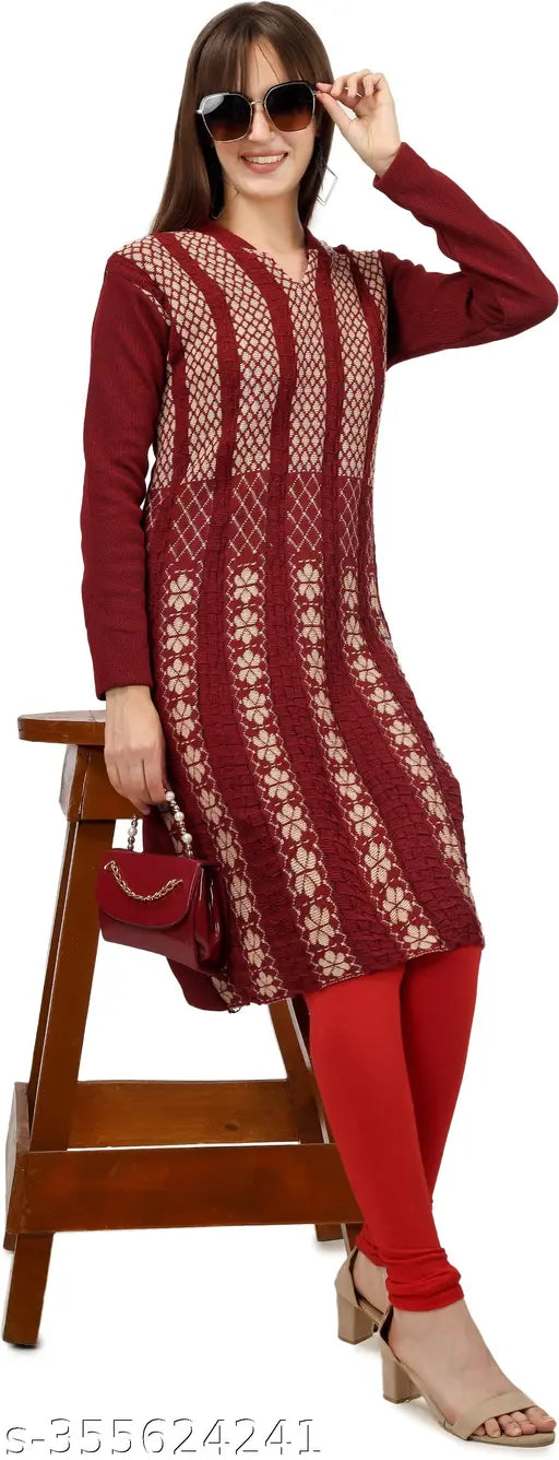 Attractive Women's Printed Woolen A-line Kurta