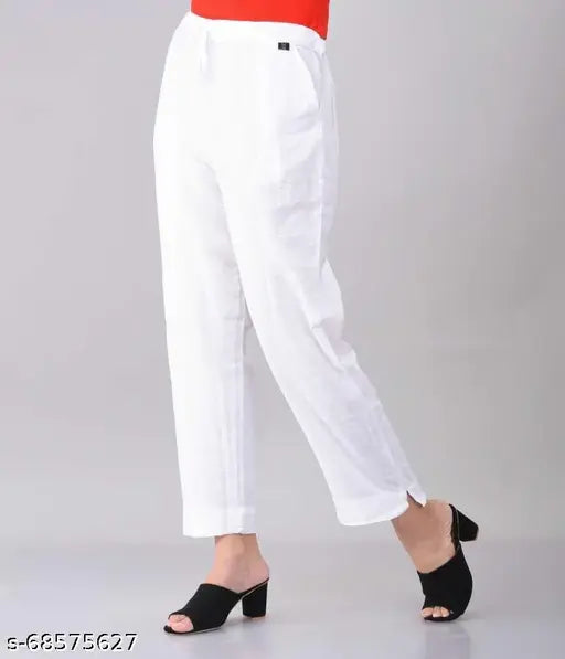 Yashu Creations Pure Cotton Casual Daily Wear Comfy Fabulous Women Trouser Pant For Women's(White)