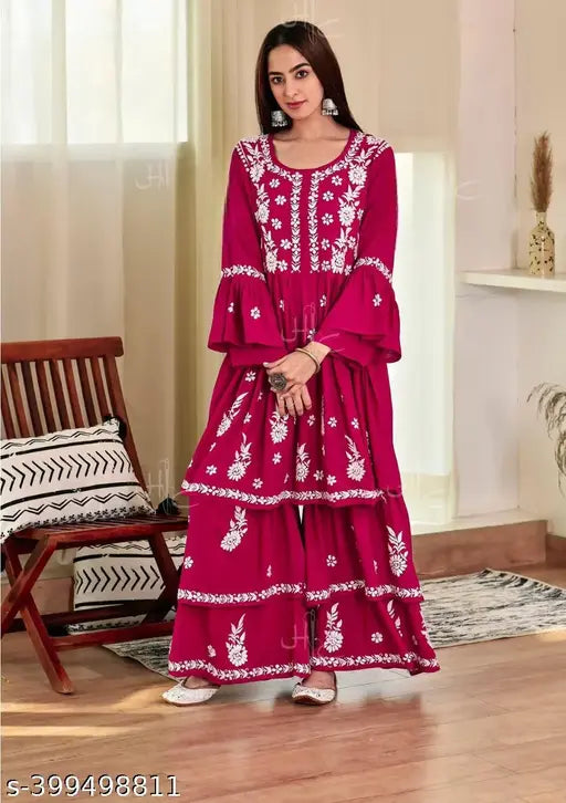 CHIKANKARI WOMAN HEAVY RAYON GARARA SET, CHIKANKARI WOMAN SHARARA SET