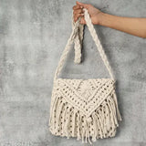 DULI Handmade Macrame Women's Clutch Handwoven Crossbody Handbag Summer Beach Shoulder Macrame Handbag Woven Handmade Purse Bag Tassel