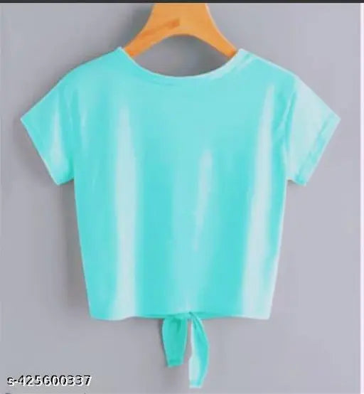 Sea Green Crop Top & T-Shirt for Women More Heart Printed