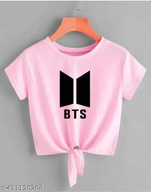 Pink Crop Top & T-Shirt for Women BTS Printed