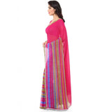 Printed Faux Georgette Pink Color Saree - GillKart