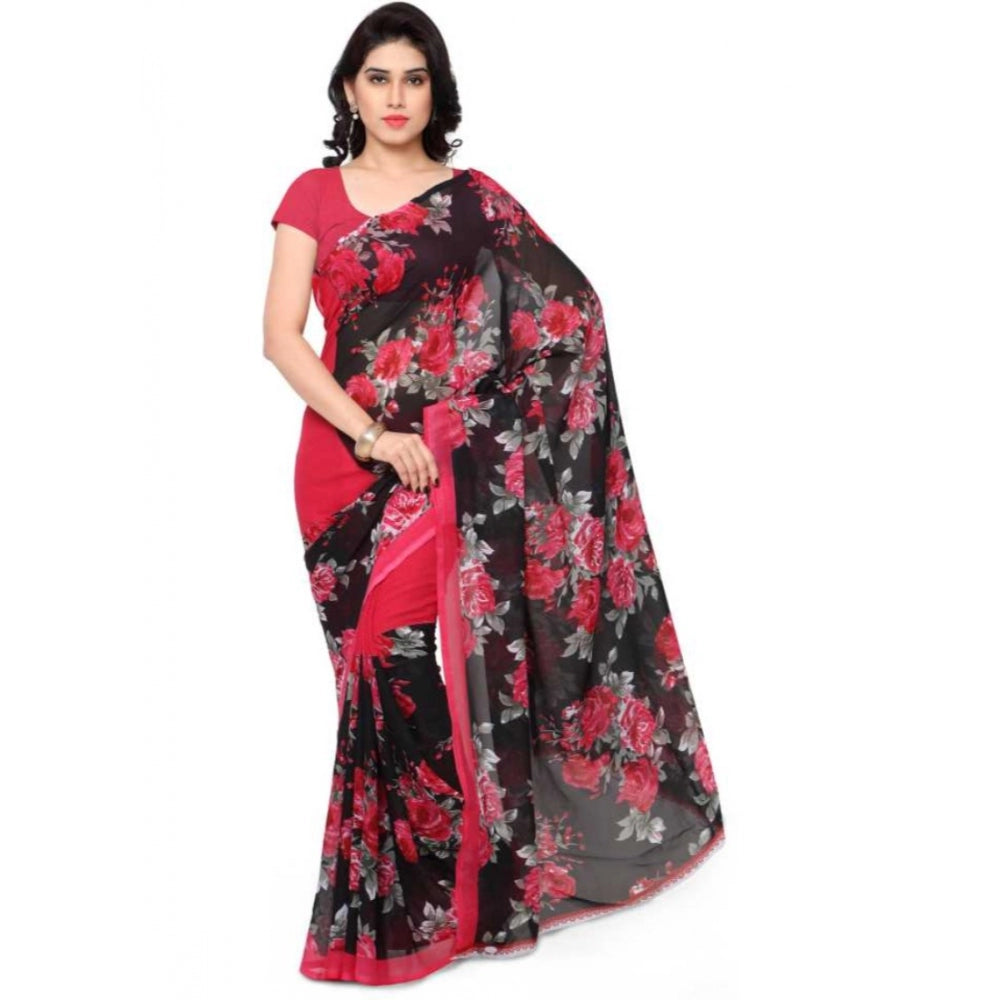 Printed Faux Georgette Pink Color Saree - GillKart