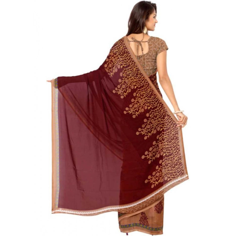 Printed Faux Georgette Red Color Saree - GillKart