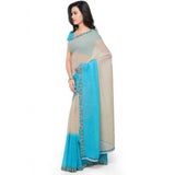 Printed Faux Georgette Blue Color Saree - GillKart