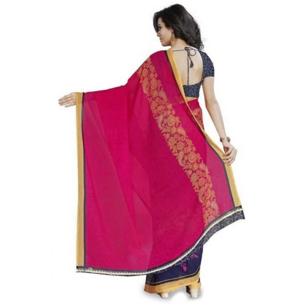 Printed Faux Georgette Pink Color Saree - GillKart