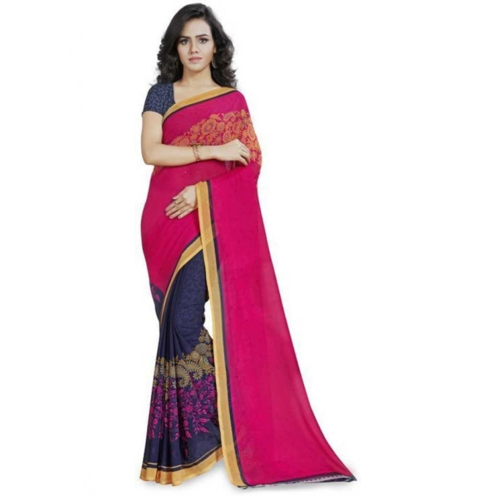 Printed Faux Georgette Pink Color Saree - GillKart