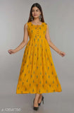 Women Rayon Angrakha Printed Yellow Kurti