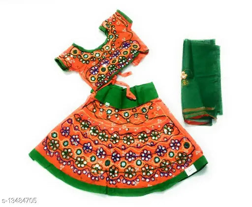 ANNA FASHION Mirror Work Cotton Lehanga Choli For Kids Girls