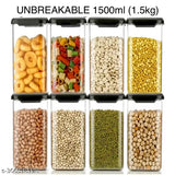 Unbreakable Airtight 1500ml Set of 8 Big Containers for kitchen Plastic Container Transparent Kitchen Storage Container and Jars for Masala-Cereals-Daal-Atta-Snacks-Fryums-Spices Container box set