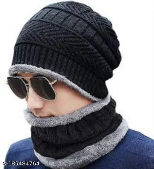 BEST THANDI ka ilaj MUFFLER AND TOPA WINTER BEANIE Hat Neck Scarf Set Warm Knitted Fur Lined For MAN AND WOMAN THANDI ka ilaj TOPA