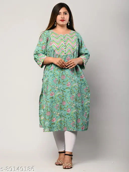 Swasti Plus Size Women Floral Print, Printed Pure Cotton Straight Kurta