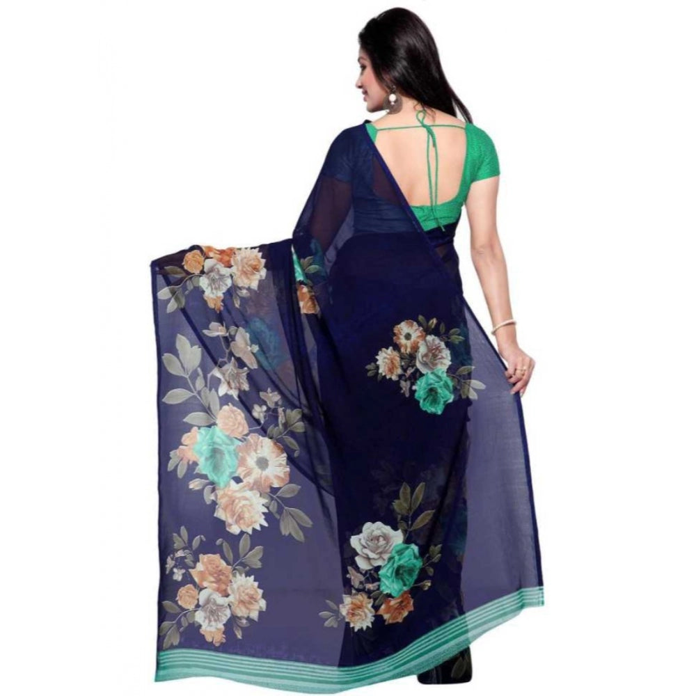 Printed Faux Georgette Blue Color Saree - GillKart