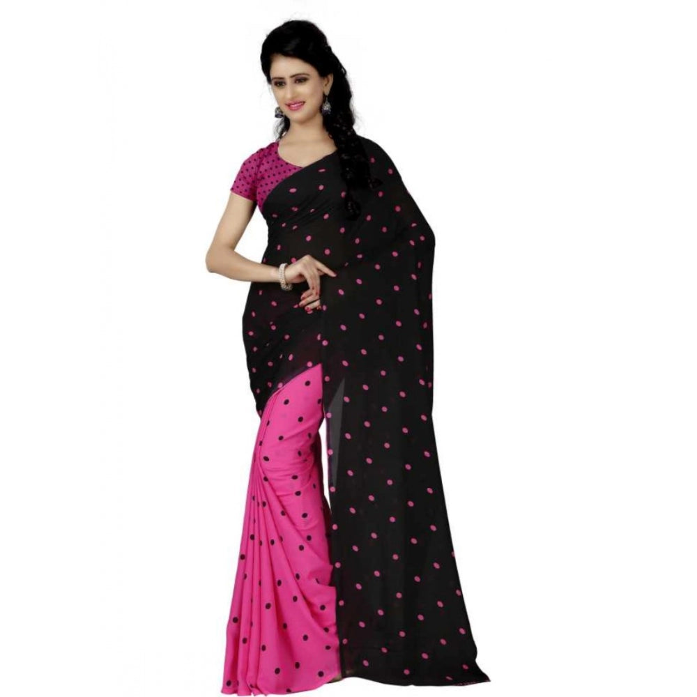 Printed Faux Georgette Pink Color Saree - GillKart