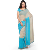 Printed Faux Georgette Blue Color Saree - GillKart