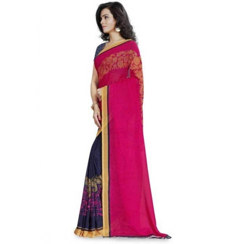 Printed Faux Georgette Pink Color Saree - GillKart