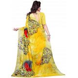 Printed Faux Georgette Yellow Color Saree - GillKart