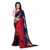 Printed Faux Georgette Blue Color Saree - GillKart