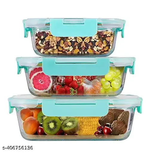 Glass Launch Box Set Of 3 With 400ml, 600ml & 800ml Rectangle Glass Containers With Lids For Food Storage And Break Free Detachable Locks, Oven Safe, Microwave Safe And Freezer Safe - Set Of 3 Rectangle Transparent S