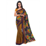 Printed Faux Georgette Gold Color Saree - GillKart