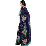 Printed Faux Georgette Blue Color Saree - GillKart