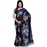 Printed Faux Georgette Blue Color Saree - GillKart