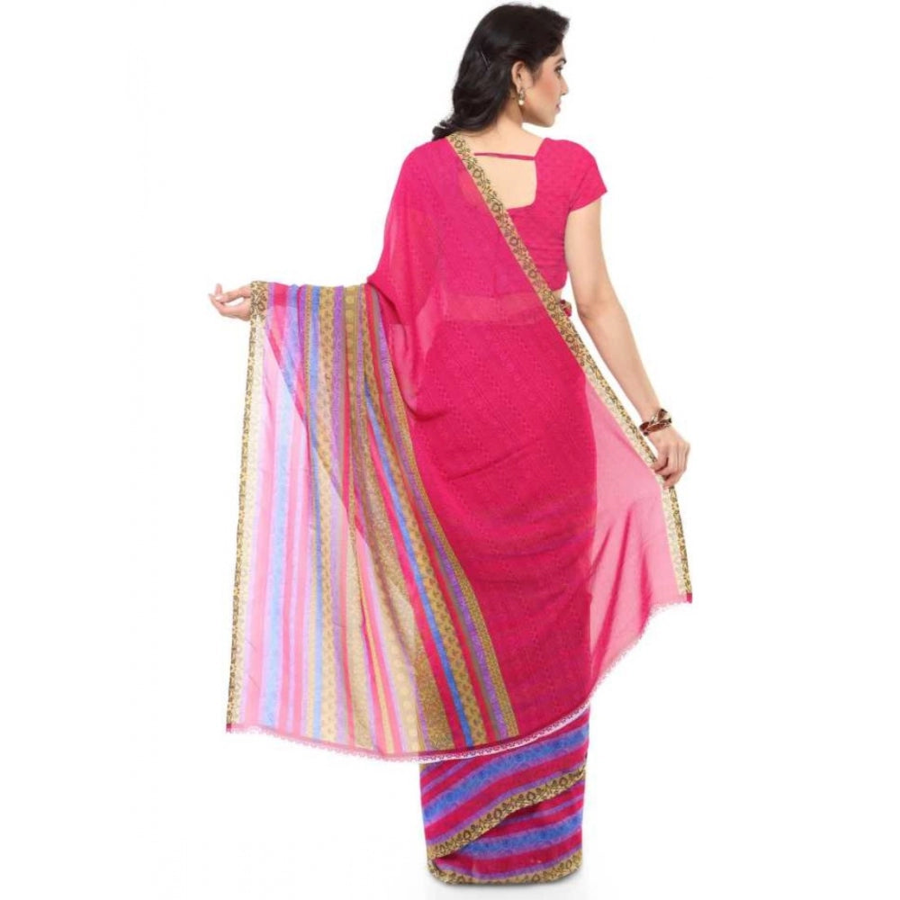 Printed Faux Georgette Pink Color Saree - GillKart