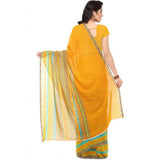 Printed Faux Georgette Yellow Color Saree - GillKart