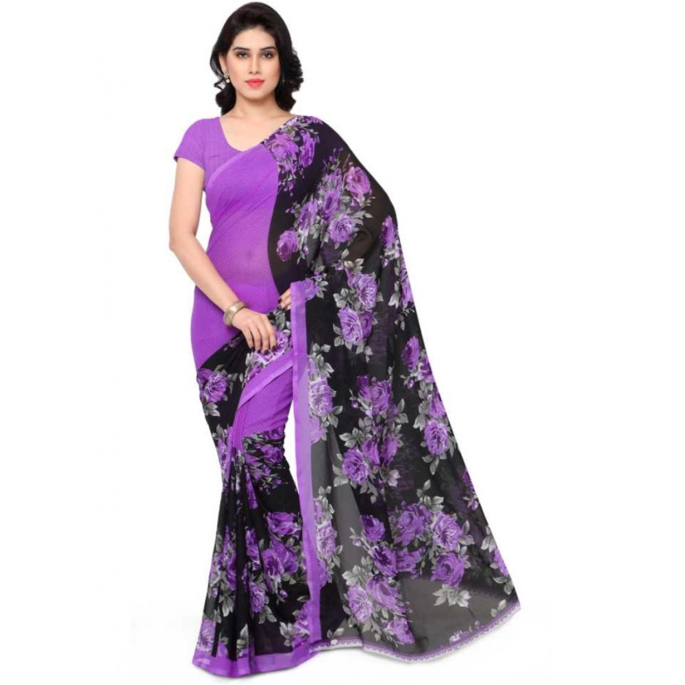 Printed Faux Georgette Purple Color Saree - GillKart