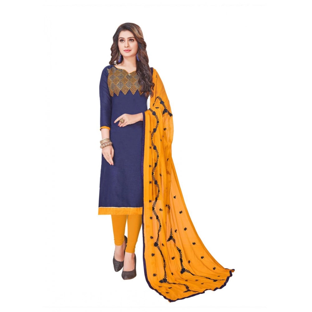 Women's Slub Cotton Unstitched Salwar-Suit Material With Dupatta (Blue, 2-2.5mtrs) - GillKart