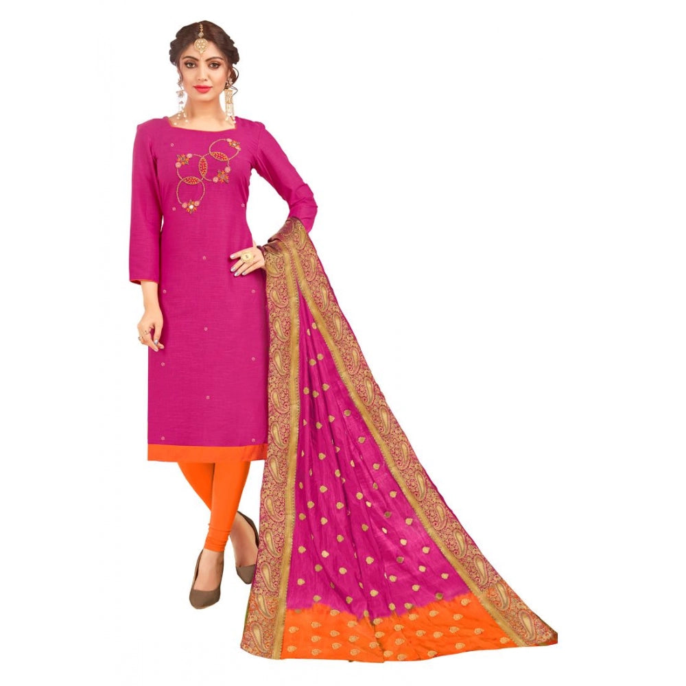 Women's South Slub Cotton Unstitched Salwar-Suit Material With Dupatta (Magenta, 2-2.5mtrs) - GillKart