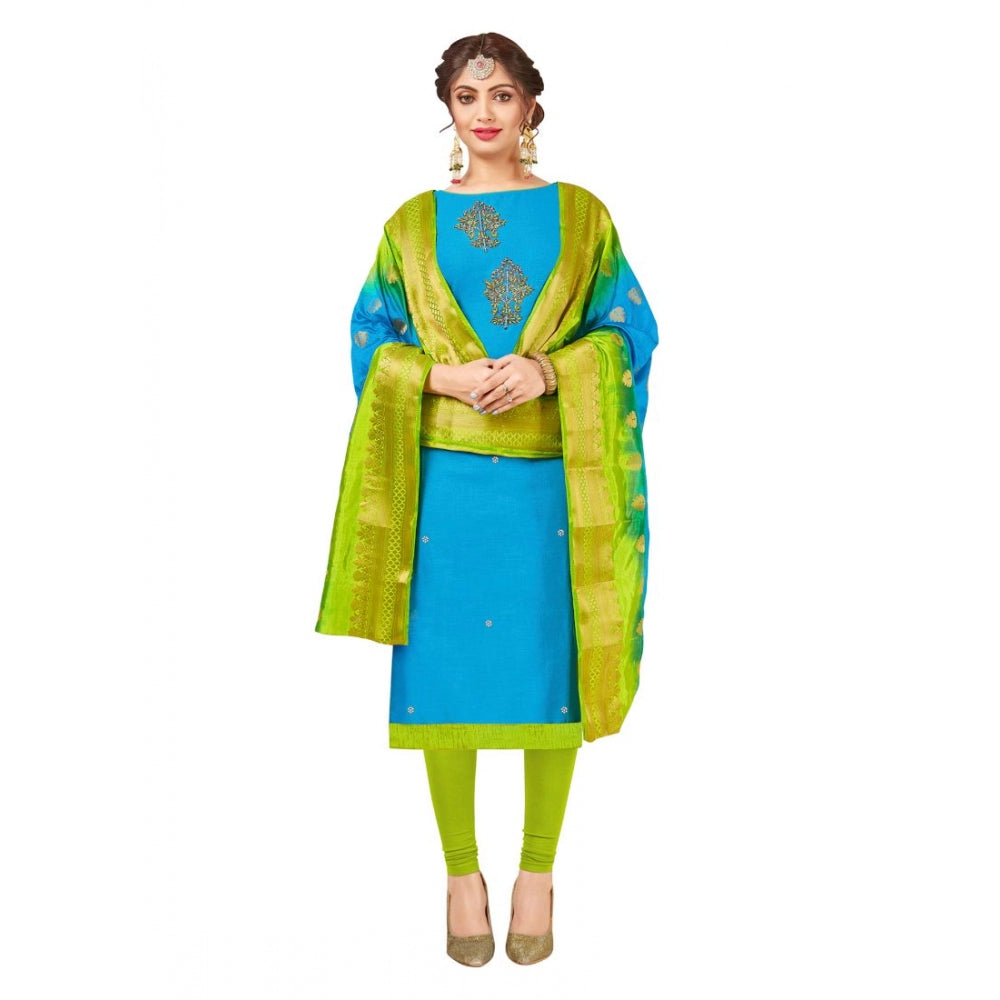 Women's South Slub Cotton Unstitched Salwar-Suit Material With Dupatta (Sky Blue, 2-2.5mtrs) - GillKart