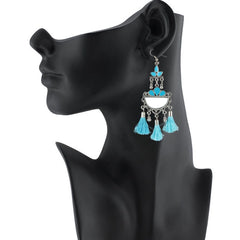 Women's Oxidized Silver plated Firoji Tassels Earrings-silver, Blue - GillKart