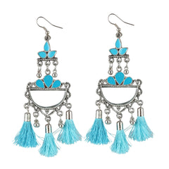 Women's Oxidized Silver plated Firoji Tassels Earrings-silver, Blue - GillKart