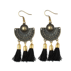 Women's Gold Plated Tassel Fashion Earrings-Black - GillKart