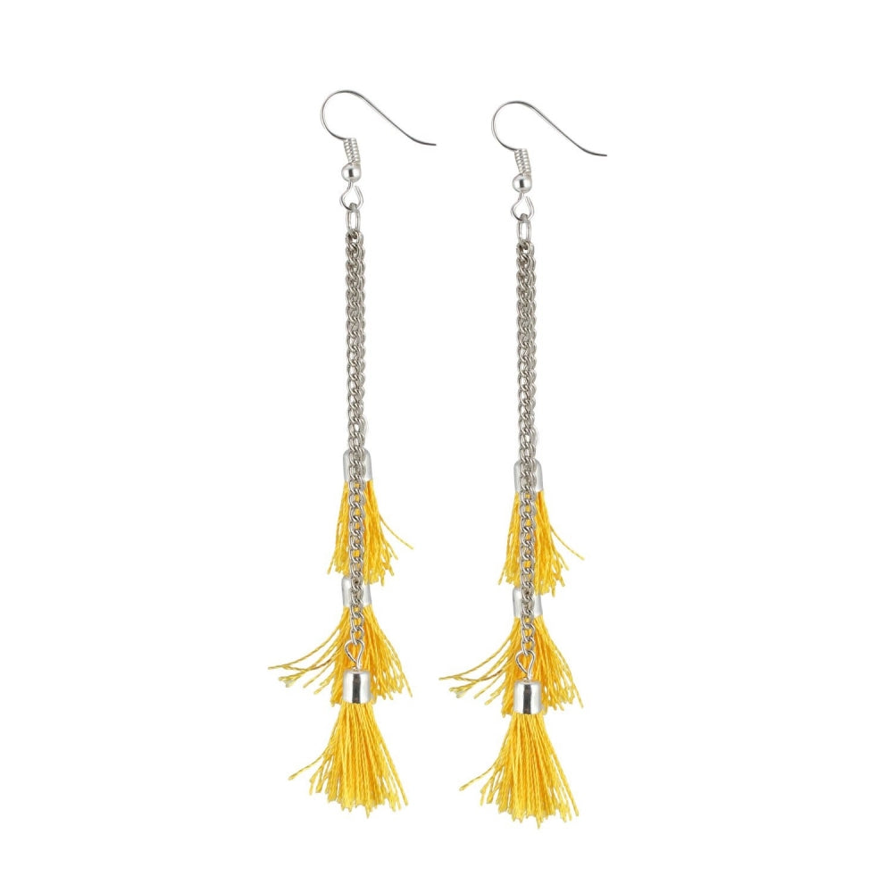 Women's Silver Plated Hook Dangler Hanging Tassel Fashion Earrings-Silver - GillKart