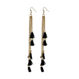 Women's Alloy, Beads Hook Dangler Hanging Tassel Earrings-Black - GillKart