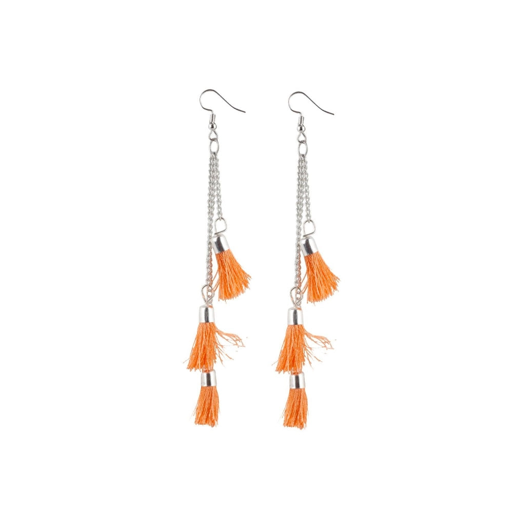 Women's Tassels Beads Hook Dangler Hanging Hanging Earrings-Orange - GillKart