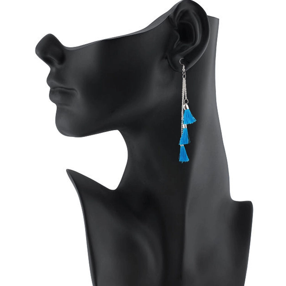 Women's Tassels Beads Hook Dangler Hanging Hanging Earrings-Blue - GillKart