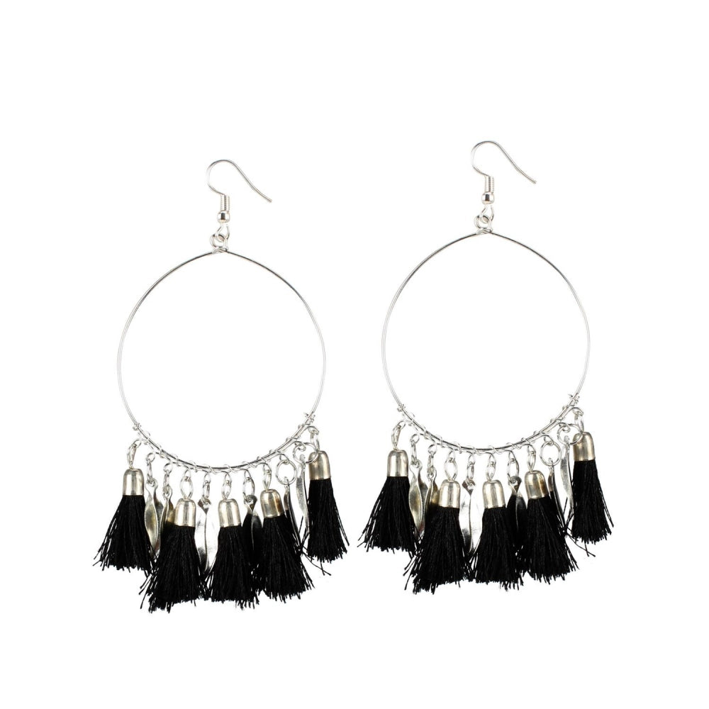 Women's Alloy Hook Dangler Hanging Tassel Fashion Earrings-Black - GillKart