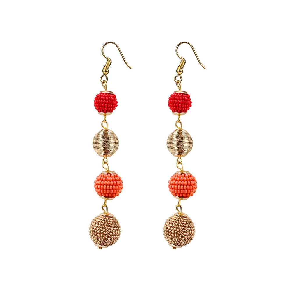 Women's Gold Plated Hook Dangler Hanging Tassel Earrings-Golden,Red - GillKart