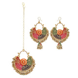 Women's Gold Oxidized Earrings and Maang Tikka-Multi - GillKart