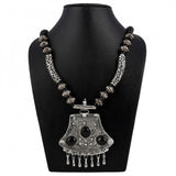 Tibetam Silver and Black Acrylic Beads Necklace - GillKart