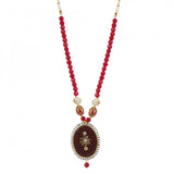 Stylish Maroon Golde Plated Traditional Kundan Necklace Set with Earrings - GillKart