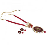 Stylish Maroon Golde Plated Traditional Kundan Necklace Set with Earrings - GillKart