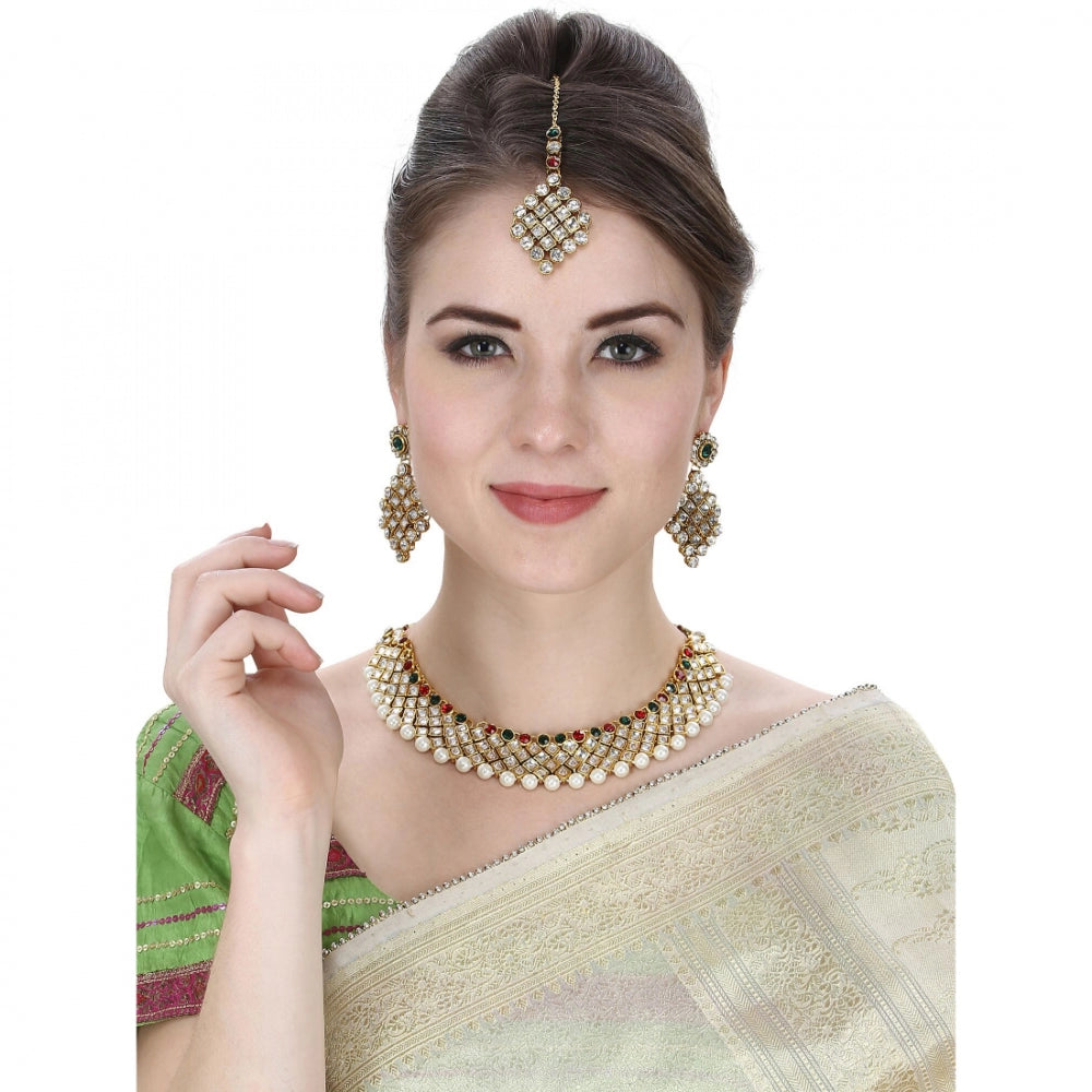 Gold Plated Kundan Jewellery Necklace Set With Earrings - GillKart